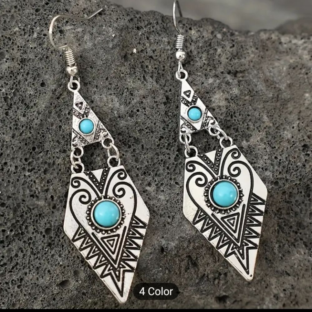 Turquoise earrings retro Bohemian geometric‎ dangle new f2